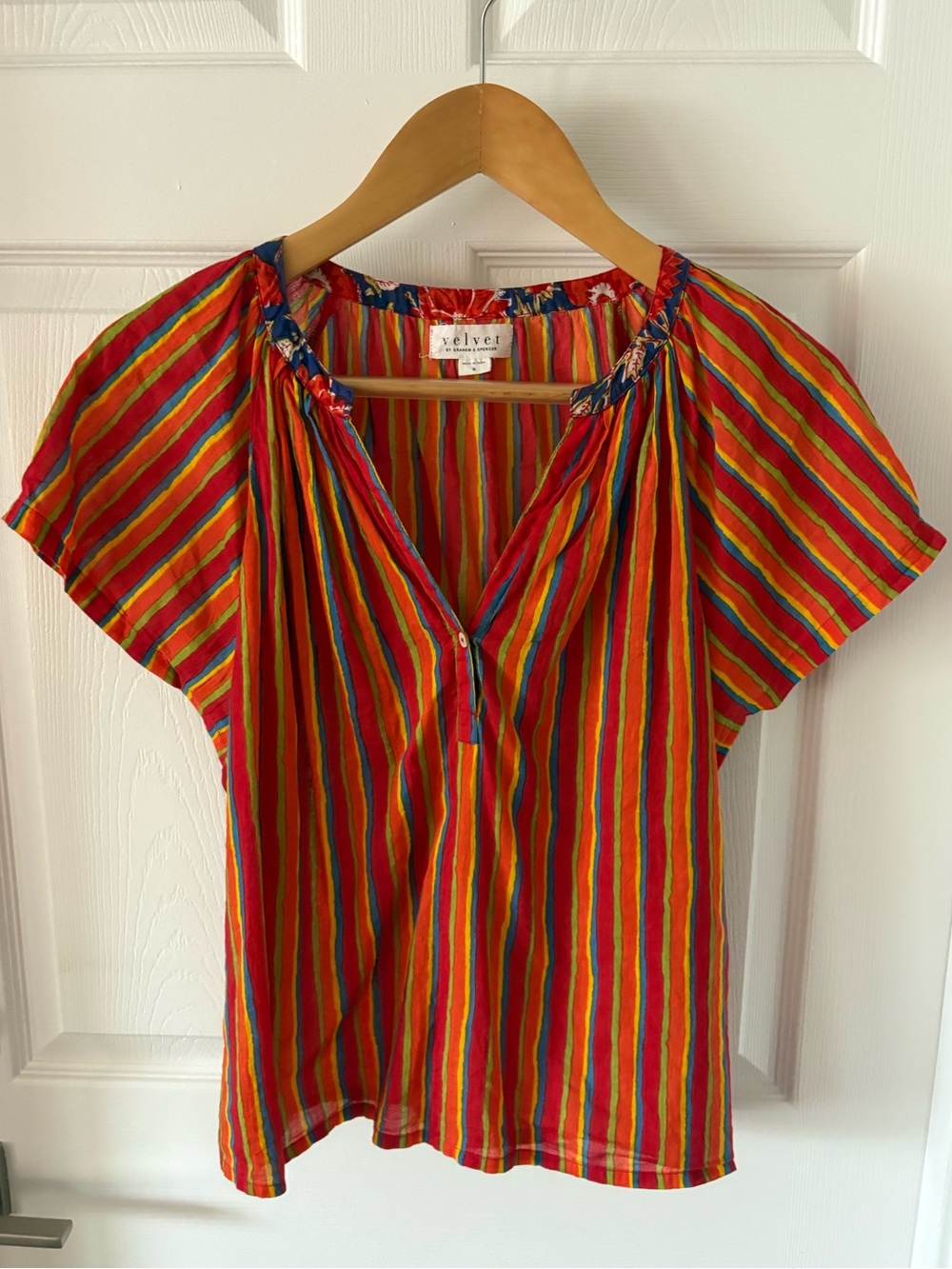 Velvet by Graham & Spencer Multi-Color Striped Boho Blouse Size S